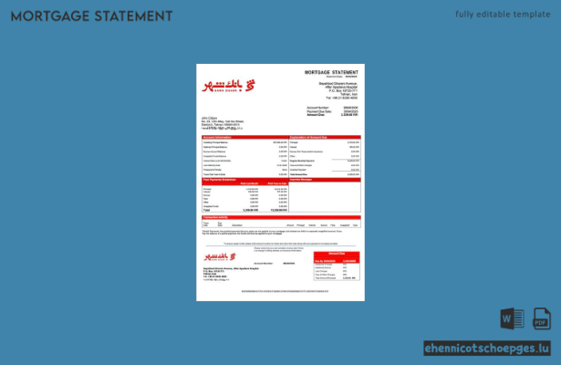 Iran Bank Shahr Hypothekenabrechnung – Beispiel-Word- und PDF-Vorschau